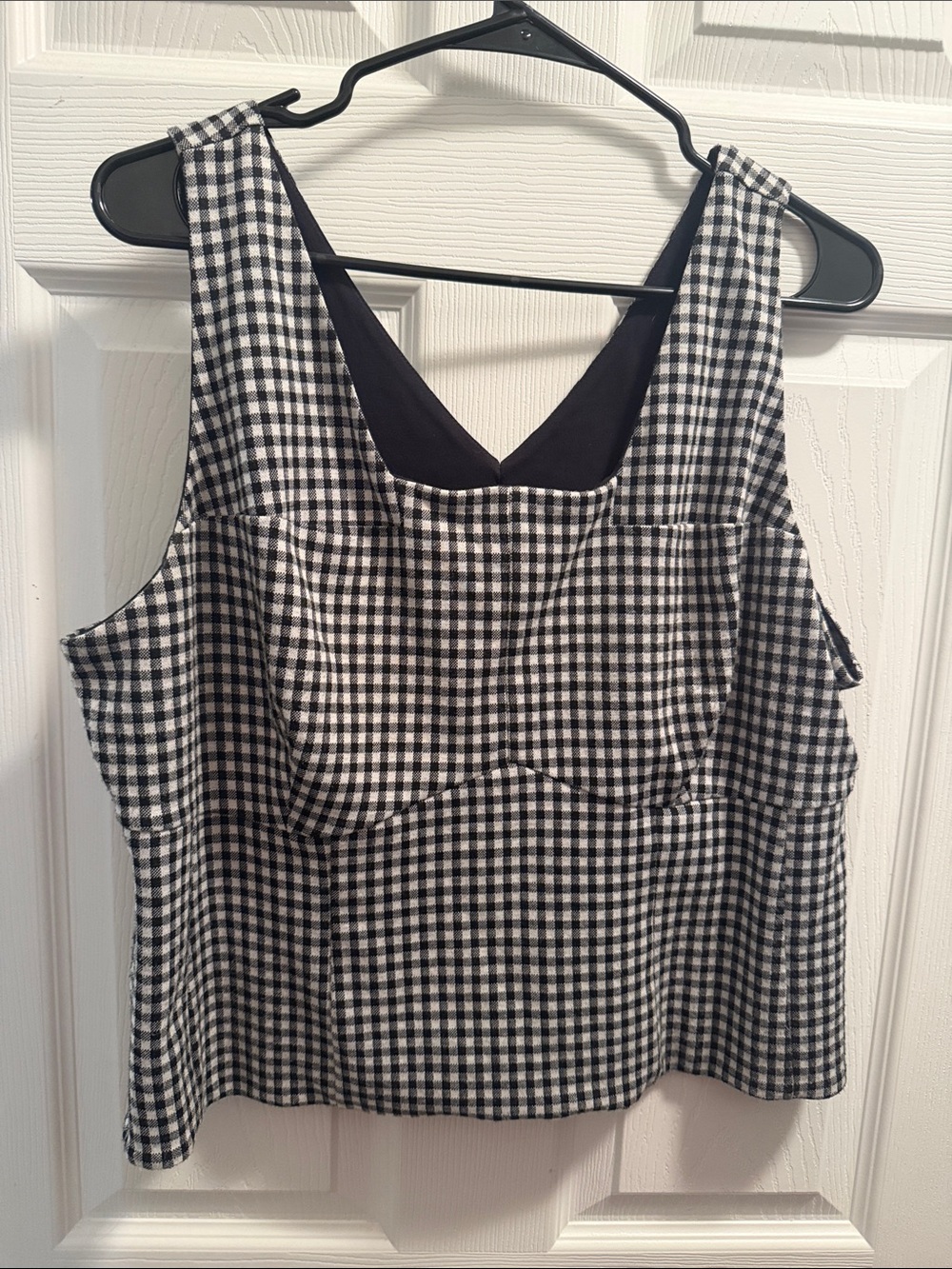 CAbi Black and White Gingham Square Neck Tank